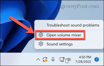 mixer de volume aberto do windows