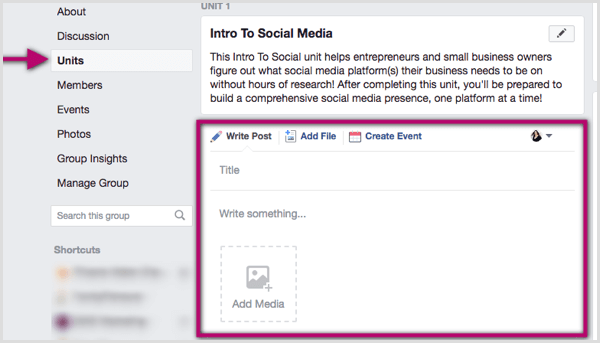 Como usar unidades de grupo do Facebook para organizar seu conteúdo: examinador de mídia social