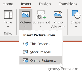 Inserir uma imagem de uma fonte online no PowerPoint