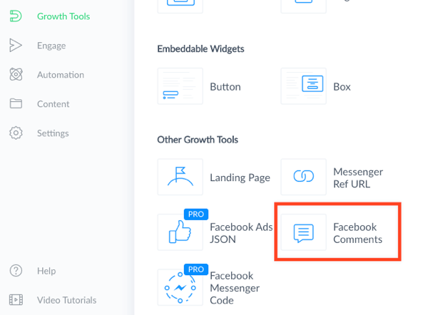 Escolha a ferramenta de crescimento de comentários do Facebook.