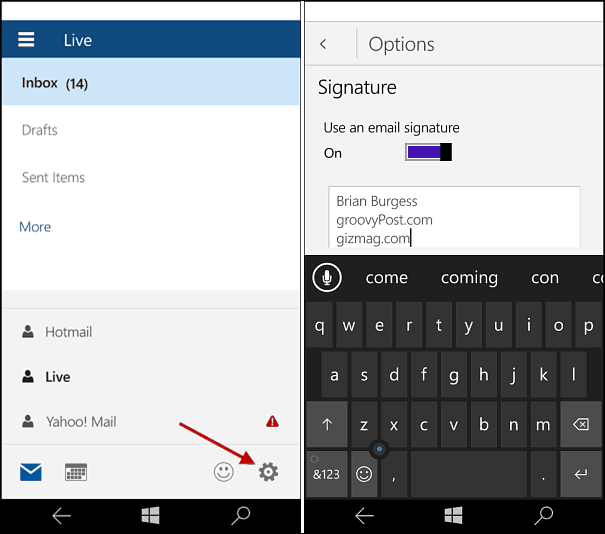 Windows 10 Mobile: Alterar a assinatura de email do Outlook
