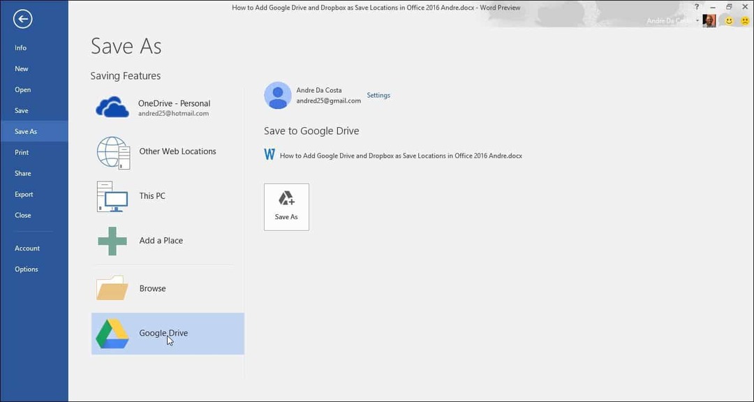 Adicione o Google Drive e o Dropbox como salvar locais no Microsoft Office
