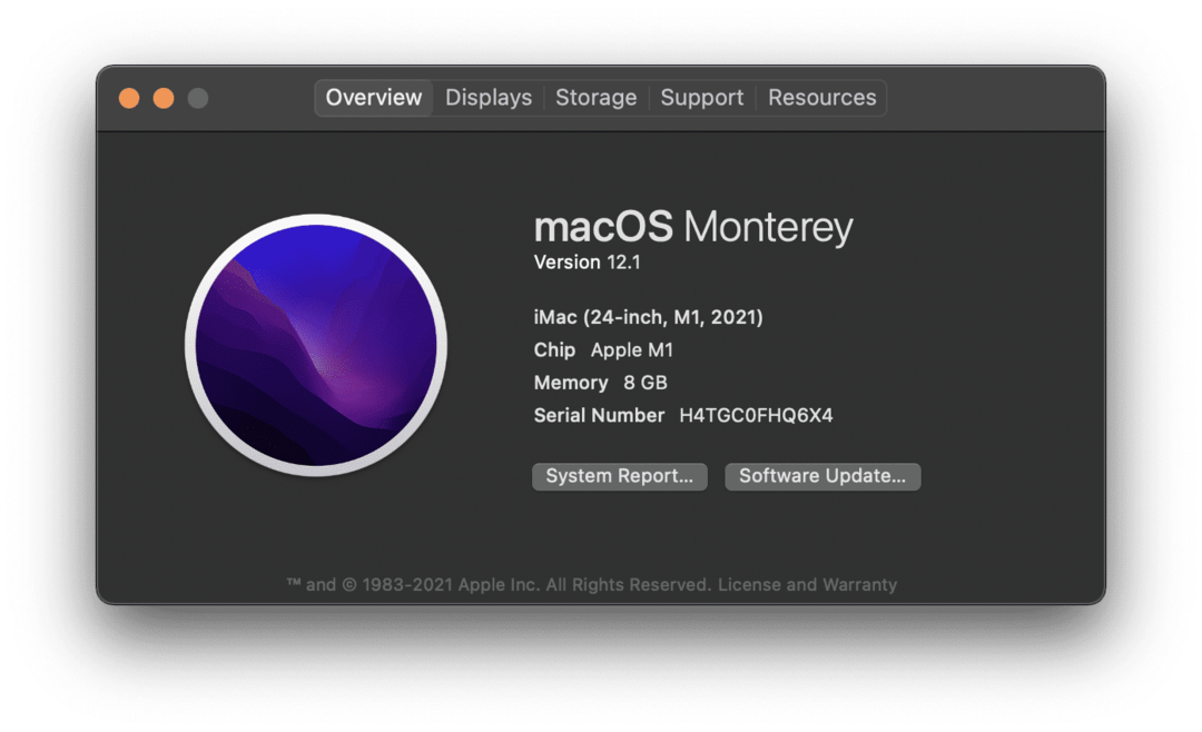 A página Sobre este Mac em um iMac M1