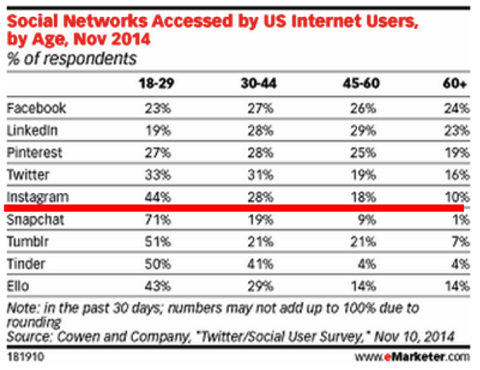 rede social acessada por usuários dos EUA por idade emarketer 2014