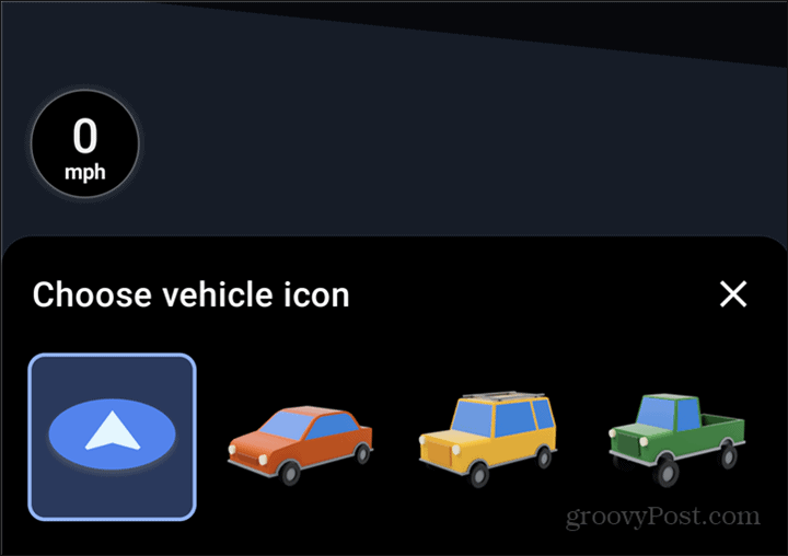 Escolha do símbolo do carro no Google Maps