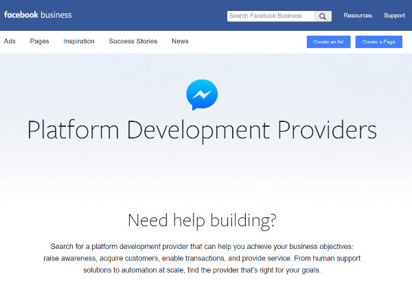 O novo diretório de provedores de desenvolvimento de plataforma do Facebook é um recurso para as empresas encontrarem provedores especializados na construção de experiências no Messenger.