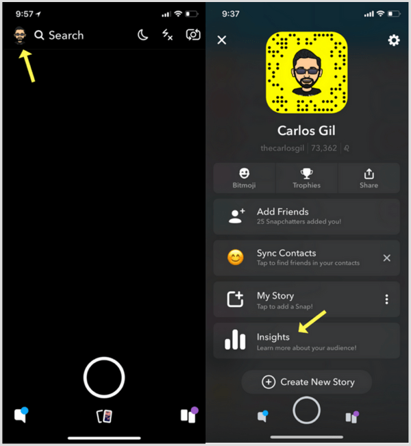 Snapchat Insights como acessar