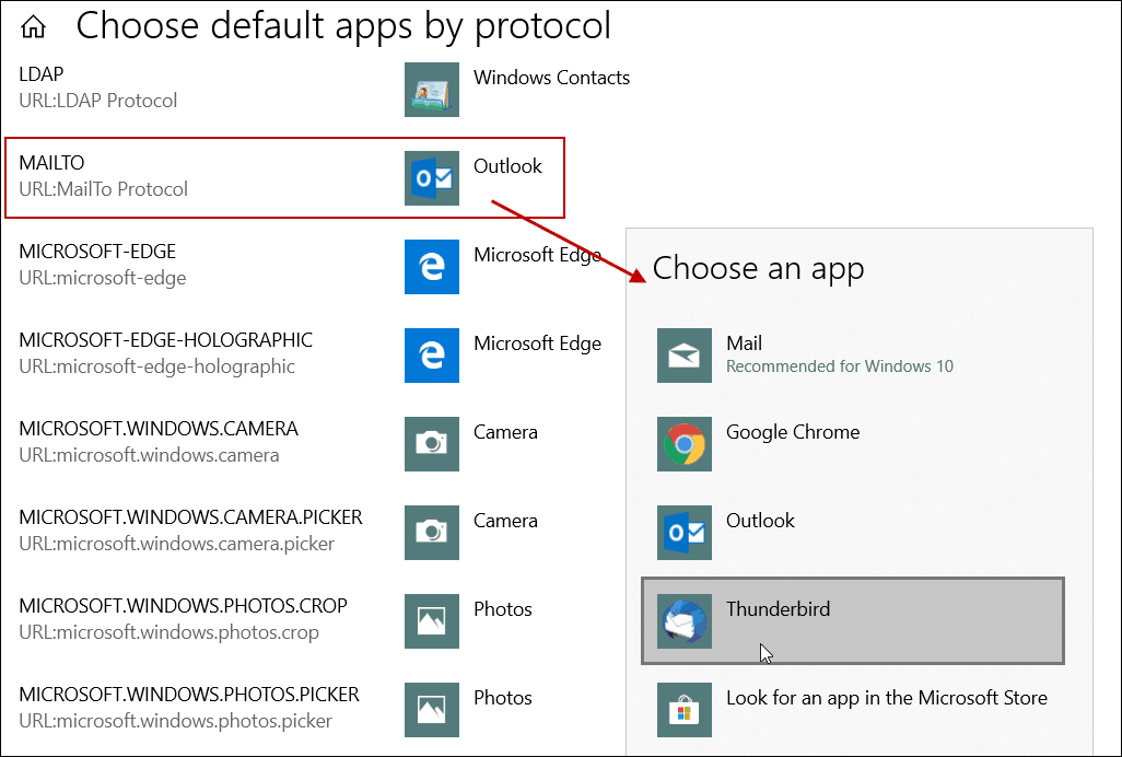 Definir aplicativo de email padrão pelo protocolo Windows 10