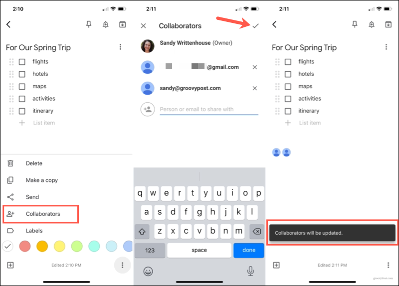 Adicionar um colaborador para compartilhar anotações no Google Keep Mobile