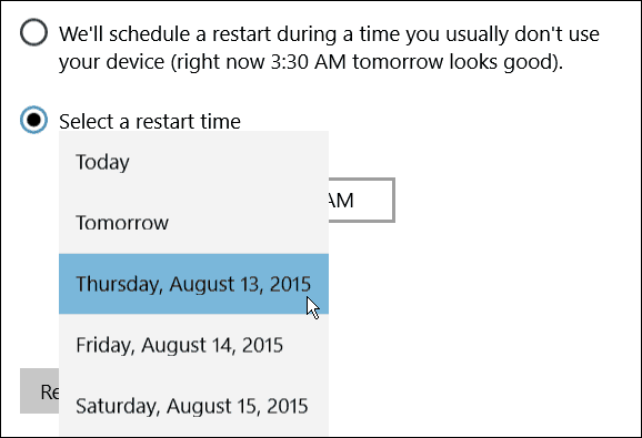 Agendar dia de reinício do Windows 10