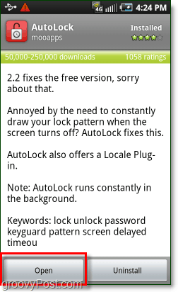 abra o aplicativo android autolock