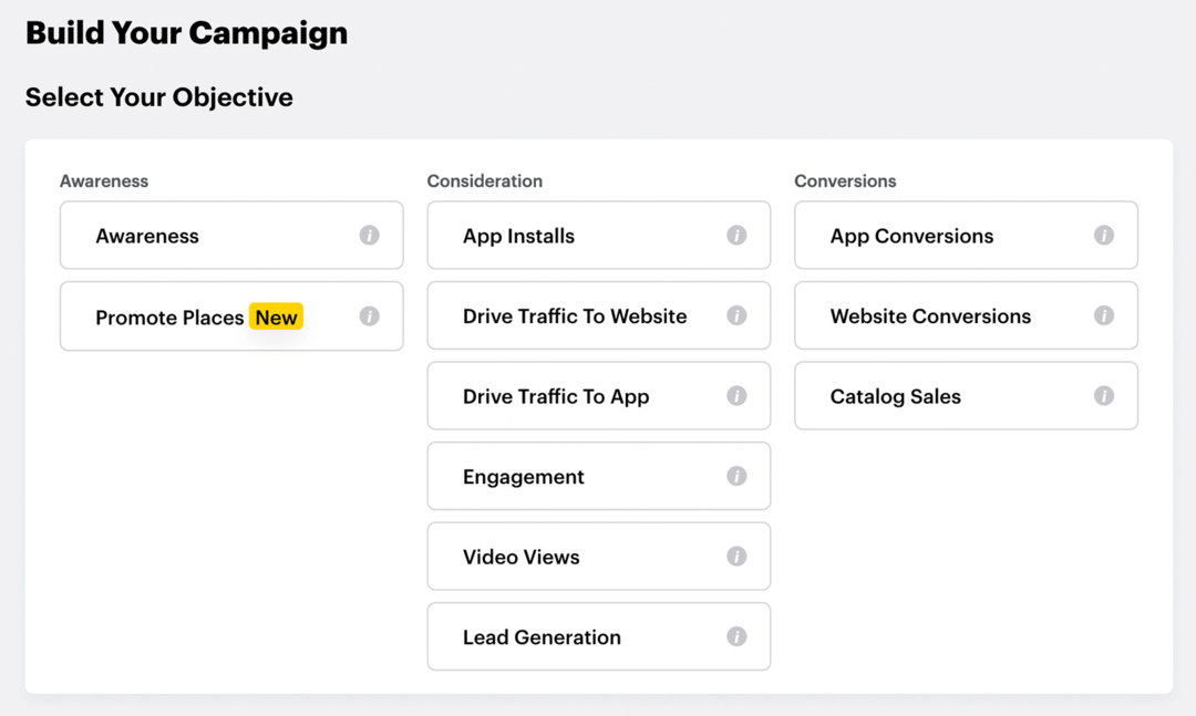 selecione o objetivo para a campanha Snapchat Instant Create