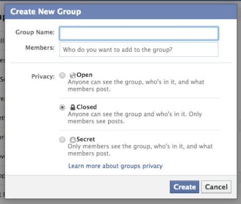 tela de configuração do grupo no Facebook