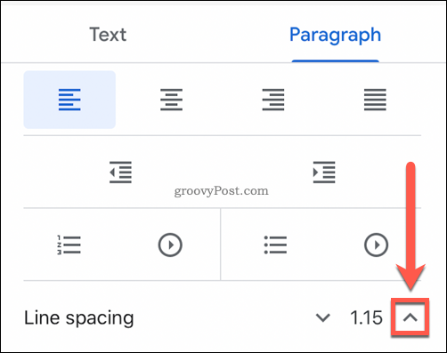Opções de espaçamento entre linhas do Google Docs
