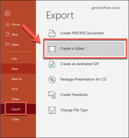 Exportando PowerPoint para vídeo no Windows