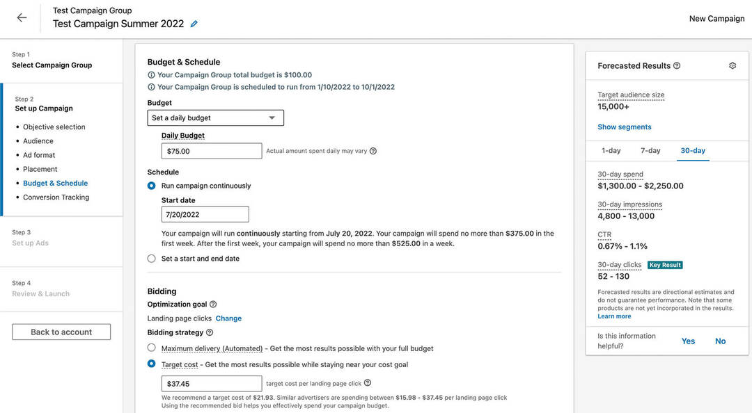 como-linkedin-campaign-manager-alcance-frequency-forecasting-adjust-budgets-step-3