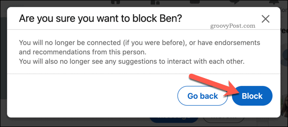 Confirmando um bloqueio no LinkedIn