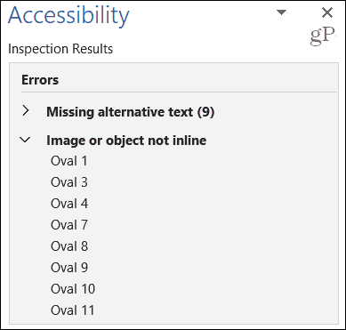 Erros do Verificador de acessibilidade do Microsoft Office