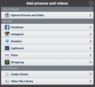 animoto adicionar fotos e vídeos
