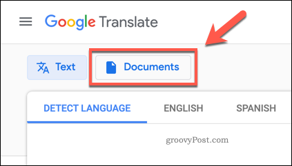 O botão Documentos do Google Tradutor