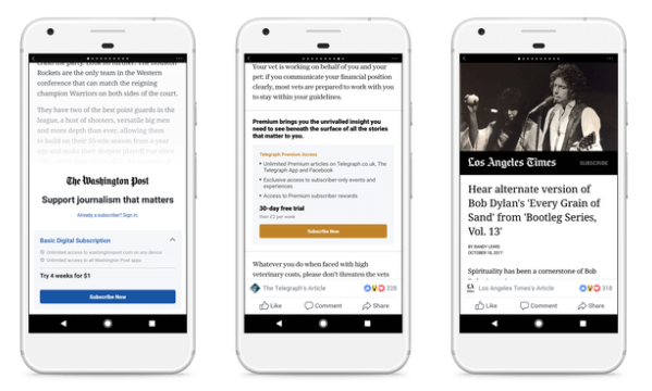 O Facebook está testando modelos de acesso pago e de assinatura para Instant Articles com um pequeno grupo de editoras nos Estados Unidos e na Europa.