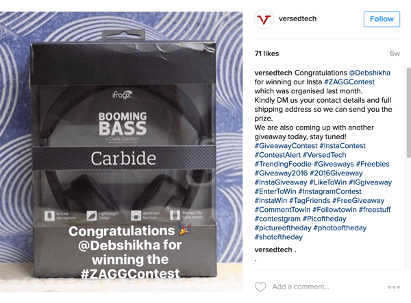 Certifique-se de anunciar o vencedor do seu concurso de selfies no Instagram.