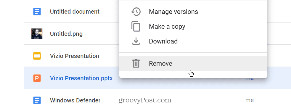 Remova o arquivo PPTX do Google Drive