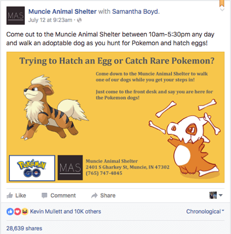 Pokémon Go Muncie Abrigo de Animais
