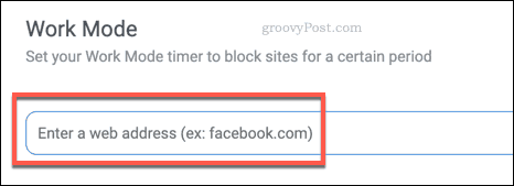 Adicionando um site à lista de bloqueio BlockSite Work Mode
