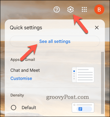 Botão Ver todas as configurações no Gmail