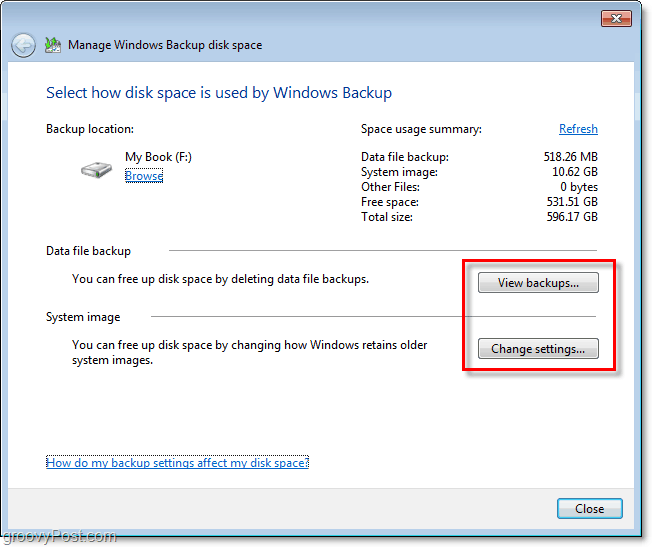 Backup do Windows 7 - visualize seu backup ou altere as configurações para ajustar o tamanho