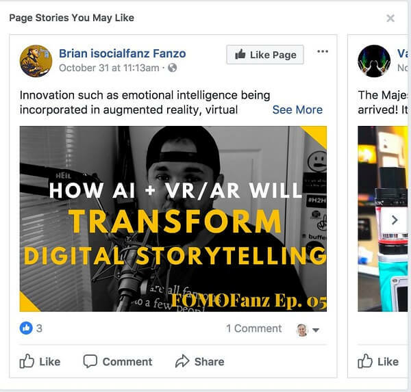 O Facebook recomenda "Histórias de página que você pode gostar" entre as postagens em seu Feed de notícias.