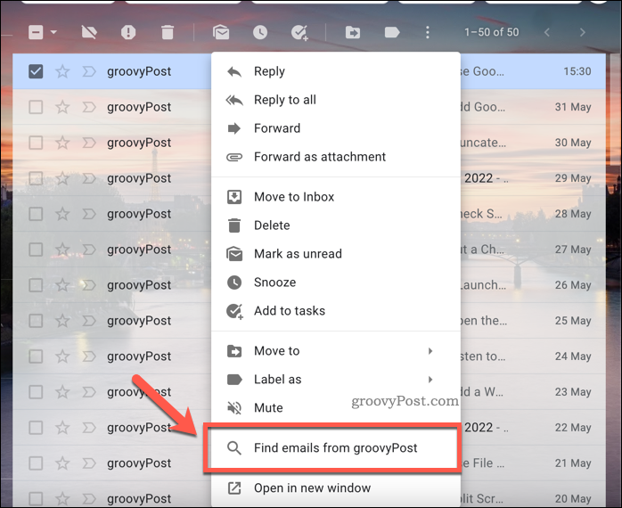 Gmail Encontre e-mails de opções