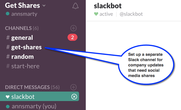 O Slack permite que você crie canais para organizar conversas para diferentes grupos de funcionários.