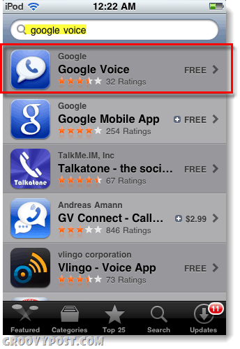 Google Voice na loja de aplicativos para ipod ou ipad