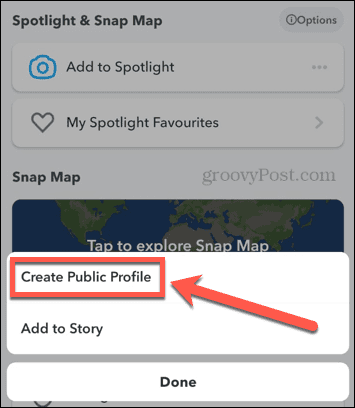 snapchat criar perfil público