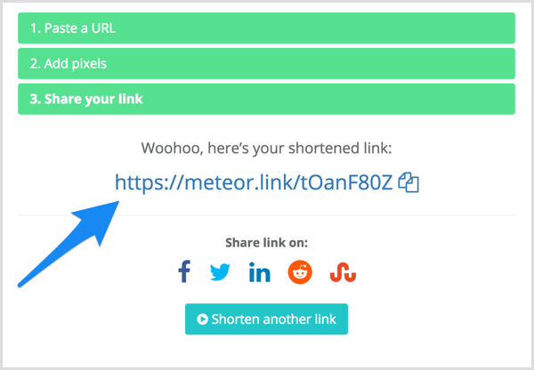 Seu link encurtado em Meteor.link.