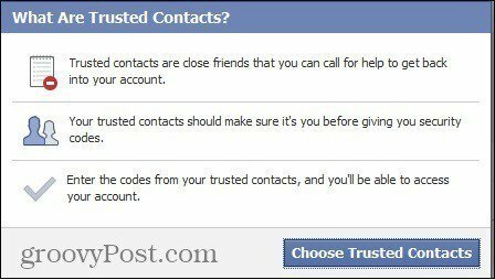 contatos confiáveis ​​do facebook