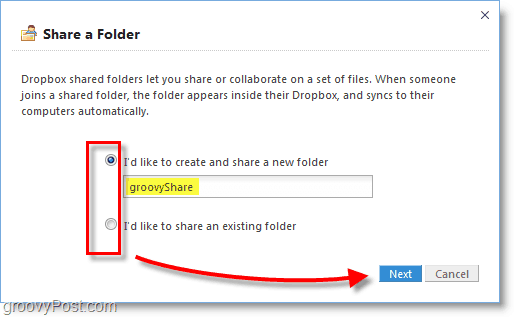 Captura de tela do Dropbox - crie uma nova pasta de compartilhamento do dropbox