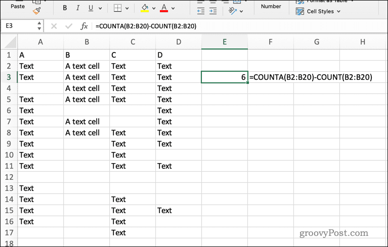 Usando a fórmula COUNTA no Excel