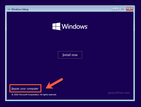 A tela do instalador do Windows 10