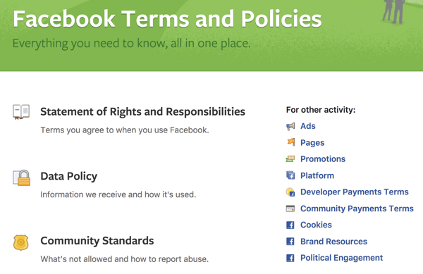 O Facebook descreve todos os Termos e Políticas que você precisa saber.