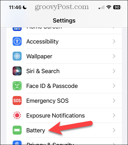 Toque em Bateria na tela de configurações do iPhone