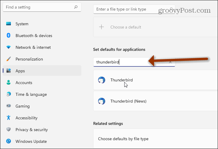 definir configurações padrão de pesquisa de aplicativos