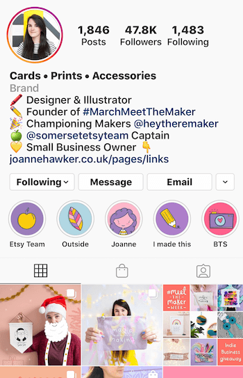 exemplo de biografia da conta empresarial do Instagram com emojis
