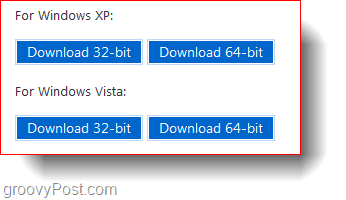 Downloads para Windows XP e Windows Vista de 32 e 64 bits