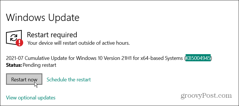 reinicie a atualização de emergência do Windows 10