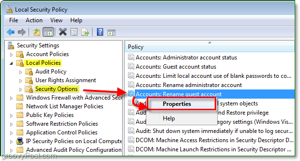 como modificar o nome da conta do convidado no Windows 7 através da política de segurança local