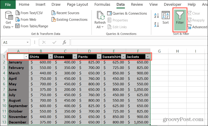 Habilitar Filtros no Excel