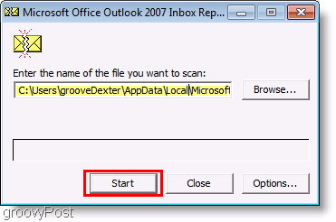 Captura de tela - Arquivo de reparo do Outlook 2007 ScanPST